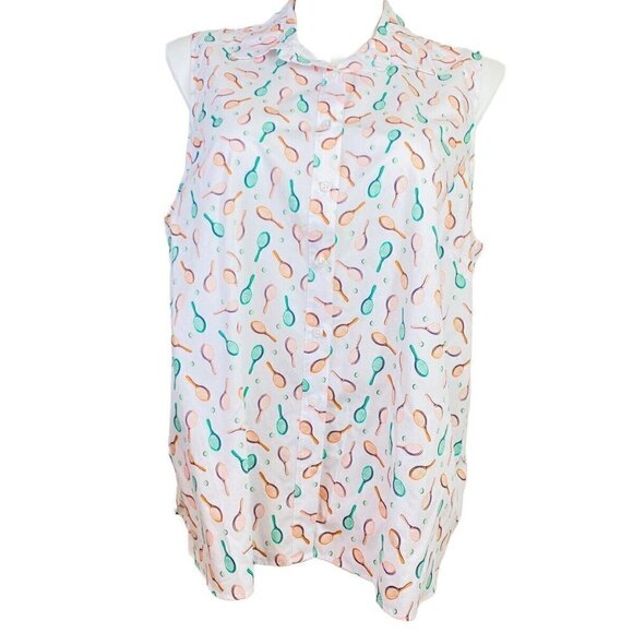 Lands End White Tennis Print Sleeveless Shirt 20W - Picture 2 of 9